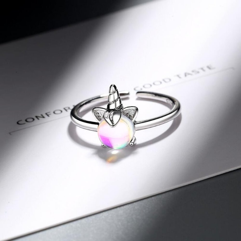 Sterling Silver Moonstone Unicorn Adjustable Ring - Picture 3 of 8